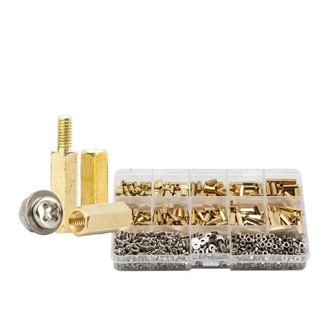 910 Piece M3 Brass Hex Standoff Spacer Kit With Screws Nuts And Washers For PCB And Motherboard Assembly, Complete Electronics Gear For DIYers And Tech Nerds, in organizer case