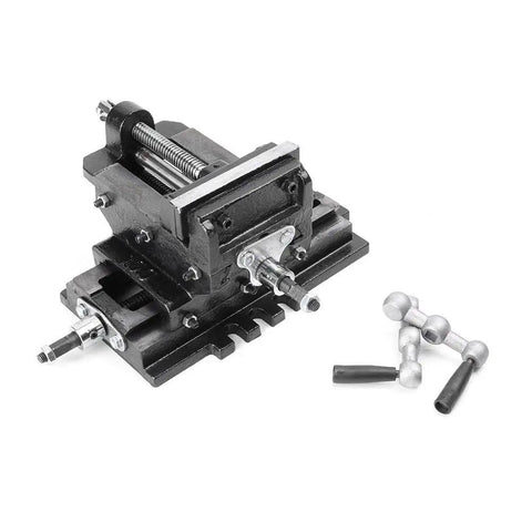 4 Inch Cross Slide Drill Press Vise XY Two Way Milling Vice Heavy Duty Cast Steel Mount with adjustable components.