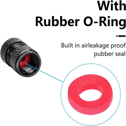 Aluminum Tire Valve Stem Caps 4 Pack For Audi S Line Models S3 S4 S5 S6 S7 S8 SQ2 SQ5 SQ7 SQ8 Black with rubber o-ring detail