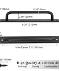 4 Pack Black Barn Door Handles For Sliding And Pocket Doors With Seven And A Half Inch Hole Center Comfortable Grip Aluminum Rustproof Pulls For Bifold Closet Doors And Modern Hardware Replacement, showing dimensions and screws