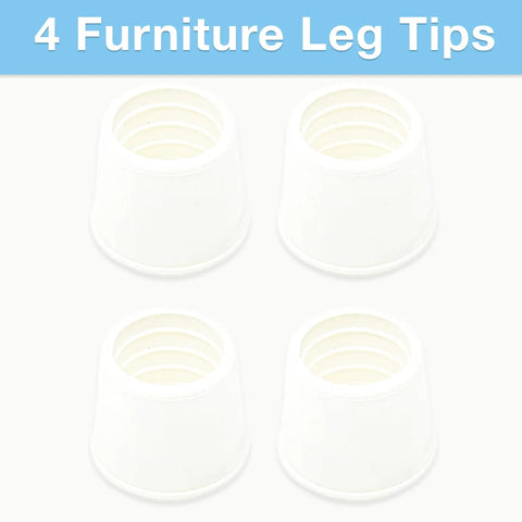 Seven Eighth Inch Round Rubber Chair Leg Caps, Slip On Nonslip Furniture Floor Protectors For Hardwood And Tile, White Four Pack, close-up view of four white rubber chair leg caps.