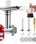 Metal Food Grinder Attachments for Stand Mixers, Meat Grinder and Sausage Stuffer Kit, 15 Piece set in silver