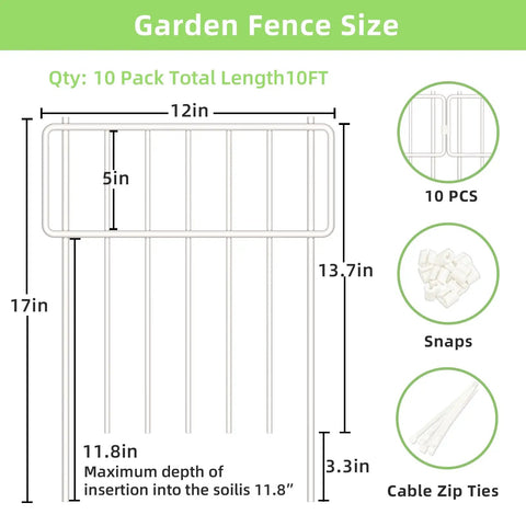 Diagram of 10 Pack Animal Barrier Fence No Dig Fence Decorative Fences 17 Inch High By 10 Foot Long Rustproof Metal Garden Border