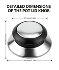 Detailed dimensions of 4 Pack Pot Lid Knobs Replacement Universal Stainless Steel Pan Lid Handle Covers For Glass Lids