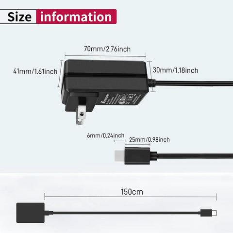 Dope 27W USB C PD Power Supply For Raspberry Pi 5 Charger size information showing dimensions in mm and inches