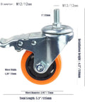 Heavy-duty swivel caster wheel, close-up view, 3in yellow PVC wheel with M12 stem and double brakes, set of 4