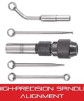 Wiggler And Center Finder Kit With Case For Shop Pros And Home Shops Featuring Ball Contact 828B Disc Contact 828C Offset Indicator Holder 828D And PT09186 Attachments S828HZ shown with attachments.