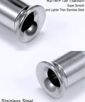 Comparison between ASTM-F136 titanium and stainless steel ear plugs, highlighting super smooth and lightweight titanium surface.