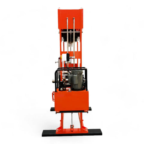 Heavy Duty 150 Ton Industrial Electric Shop Press Featuring Dual Hydraulic Cylinders And Integrated Air Pump side view showing component details.