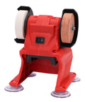 Asixxsix Mini Bench Grinder 5500RPM Cordless Polisher Sander With Corundum Wheels, red grinder with dual grinding wheels.