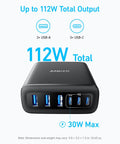 Six Port USB C Fast Charger Dock With 112W Max For Home Office Desk Setup Powers Laptops Phones Tablets All At Once