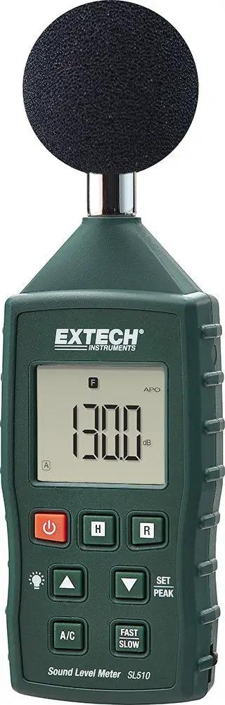 Compact Digital Sound Level Meter With Plus Minus 1dB Accuracy, Class 2, Backlit LCD displayed on green handheld device