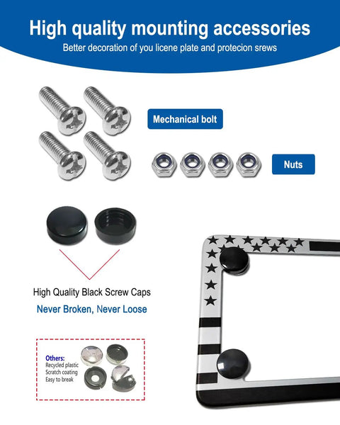 American Flag Motorcycle License Plate Frame Stainless Steel Bike Tag Holder With mounting screws nuts caps.