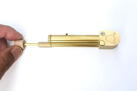 Durable Brass Portable Tar Trap With Longer Stem And Mega Storage Pod, easy lid open, pro-grade style for quick access.