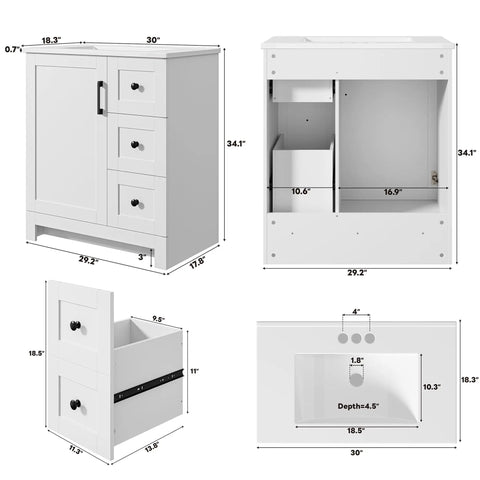 Clean Modern 30 Inch Bathroom Vanity In Bright White Matte With Integrated Sink Offering Straight Up Killer Storage Through Dual Soft Close Drawers And Solid Cabinet Door Total Upgrade For Your Space