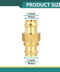 50 Pack 1 Inch Copper Press Union Coupling Fittings Lead Free Brass Plug And Play Solderless Water Pipe Connectors For Smooth Diy Home Renovation Projects And Quick Water Line Repairs, showing 1 inch size.