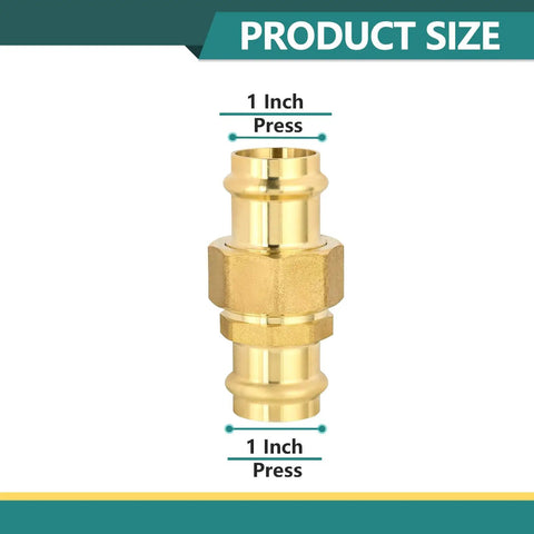 50 Pack 1 Inch Copper Press Union Coupling Fittings Lead Free Brass Plug And Play Solderless Water Pipe Connectors For Smooth Diy Home Renovation Projects And Quick Water Line Repairs, showing 1 inch size.