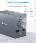 Five Bay Aluminum RAID Hard Drive Enclosure With Usb 3.0 Interface For 3.5 And 2.5 Inch Sata Hdd And Ssd Up To 120Tb Storage Capacity, rear view showcasing built-in 80mm silent fan.