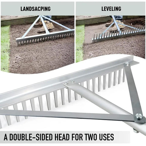 Landscape Rake With Aluminum Head And 68 Inch Handle, 24 Inch Width With 24 Tines, Ideal For Leveling Driveways and Lawns