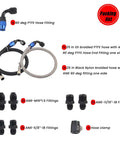 25 Inch AN6 Power Steering Pump Hose Fitting Kit For Chevy C10 LS Swap Connects GM Type 2 With Aluminum Fittings And Braided Hose Options Black Nylon Braided Hose And Silver Stainless Braided Hose packaging components.