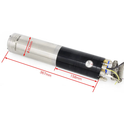 Beefed Up 1.8KW ATC Water Cooled Spindle Kit For CNC Router Milling And Engraving ISO20 Tool Change 24000 RPM 400Hz 80mm Plus 2.2KW 220V VFD Inverter Ready, showing size measurement.