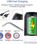 5 Gallon Electric Water Dispenser Pump For 2 To 5 Gallon Jugs, USB Rechargeable Water Bottle Pump With Reusable Caps, charging indicators