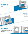 Nickel-plated brass terminal block jumper, 0.2in/5.2mm, rated 25A/600V for GLOSO TBD in industrial control panels.