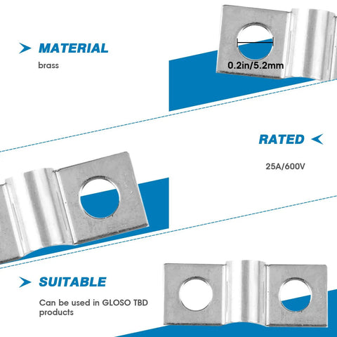 Nickel-plated brass terminal block jumper, 0.2in/5.2mm, rated 25A/600V for GLOSO TBD in industrial control panels.