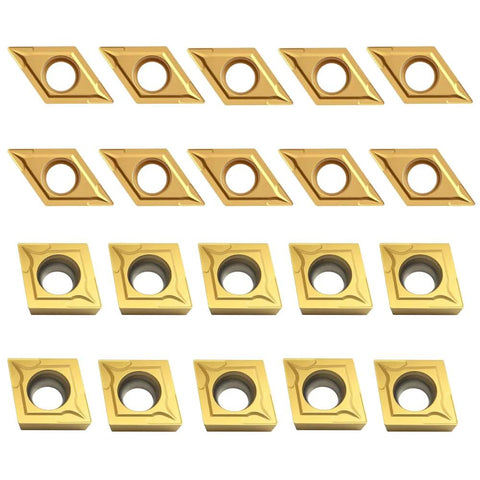 Carbide turning inserts with TiSIN coating; 20 pcs (10 CCMT060204, 10 DCMT070204) for CNC lathe turning