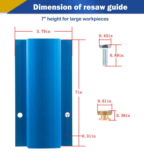 Dimensions of the 7 Inch Bandsaw Resaw Guide For 14 Inch Band Saws Pro Grade Narrow Cut Accessory shown with measurements.