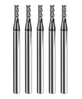 Built For Tough Steel Jobs Five Piece 5/64 Inch Carbide End Mill Set With 4 Flutes, 1/8 Inch Shank, 3/16 Inch Cutting Length, for Alloy Steel