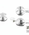Threaded Adjustable Furniture Leg With Chrome Finish, 1.2 To 7.1 Inch Height Range, shown with mounting screws and protective base