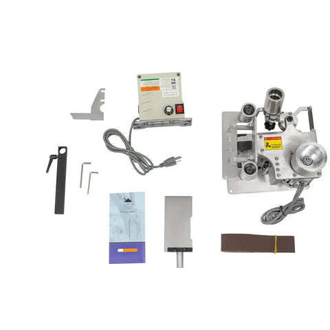 Kickass 2X36 Inch Desktop Belt Grinder And Sander Featuring Infinite Variable Speed For Knife Making packed with accessories and parts.