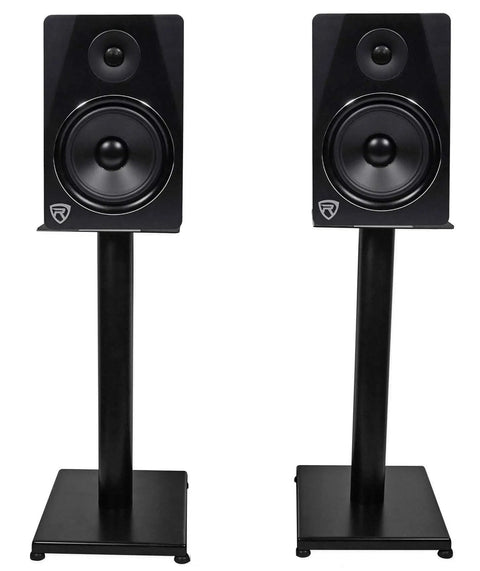 RS21B 21-Inch Steel Speaker Stands for Bookshelf Speakers and Studio Monitors, Rock-Solid 60 Lbs Per Stand, Cable Management, Anti-Vibration Pads, Black, Pair for Home Audio and Professional Mixing