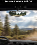 View of upgraded top heavy duty magnetic rear view side mirror with wide angle HD convex lens for UTV rides.
