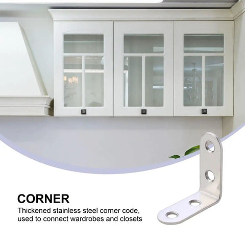 L Shaped Corner Brackets Set 18 Pieces Stainless Steel Right Angle Shelf Braces for home improvement projects installed in cabinets