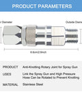 360 Degree Rotating Stainless Steel Swivel Joint For Airless Paint Sprayers And Hose High Pressure Spray Gun Connector Accessory One Quarter Inch Pro Grade Heavy Duty That Reduces Wrist Strain And Hose Kinking. 1/4 in swivel joint size diagram