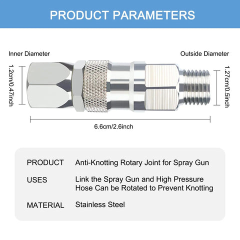360 Degree Rotating Stainless Steel Swivel Joint For Airless Paint Sprayers And Hose High Pressure Spray Gun Connector Accessory One Quarter Inch Pro Grade Heavy Duty That Reduces Wrist Strain And Hose Kinking. 1/4 in swivel joint size diagram