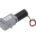 Heavy Duty High Torque DC Motor Boasts An Aluminum Alloy Casing And Does The Heavy Lifting At 30 Kgf Cm While Delivering Badass Performance For Fast Office Automation Upgrades Every Single Time - Side view of compact gearmotor with metallic housing.