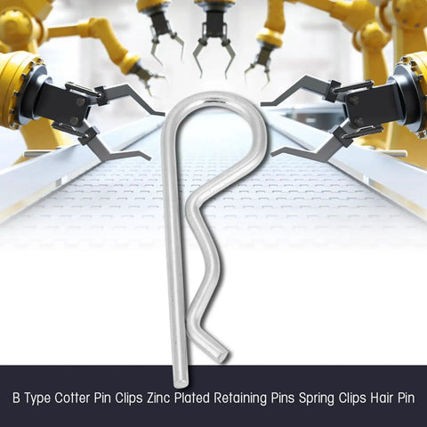 Clevis Pin and Cotter Pin Assortment Kit With Zinc Plated Hitch Clips for Trailers and Mowers, shown in industrial setting.