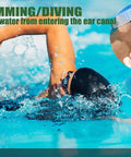 Soft Silicone Sleep Ear Plugs For Noise Reduction Up To 32dB, Ideal For Swimming shown protecting ears in pool