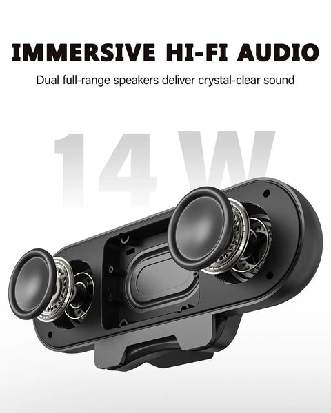 USB Powered Desktop Computer Speakers With 14W Total Output, clamp on design showing dual full-range speakers.