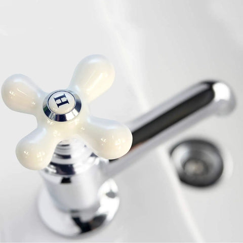 Cross-Arm Tub Shower And Sink Faucet Handle For 2-3 Handle Faucets Chrome And White Porcelain Finish Swap-In Replacement Kit installed