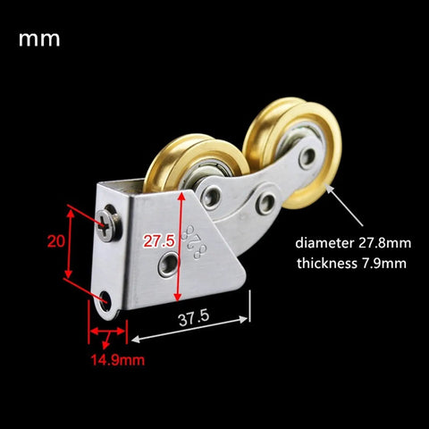 Heavy Duty Double Wheel Sliding Door Rollers Glide Smooth As Butter On Glass Or Aluminum Frames Rock Solid Stainless Steel Build With Premium Bearings Keeps Things Moving Without A Sweat Set Of Two dimensions showing diameter and thickness