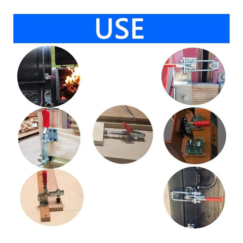 Various uses of Professional Grade Beefy Horizontal Push Pull Clamp With Quick Toggle Lever For Welding Positioning.