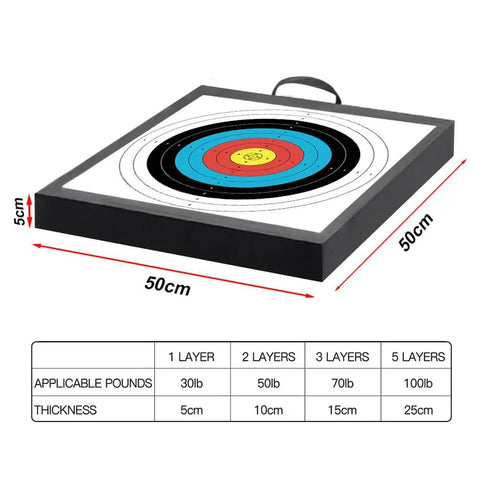Backyard Archery Target Kit With High Density EVA Foam For Practice Arrow Stopping Cushion, square 50cm target dimensions