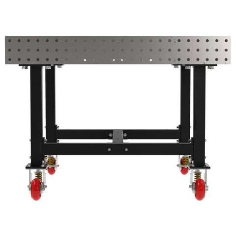 Pro Grade Welding Fixture Table Mobile Steel Workbench Laser Cut Precision Holes with smooth rolling casters and sturdy frame.