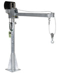 Heavy Duty AC Powered Jib Crane With Telescoping Boom, 2000 Lb Lift Capacity, Galvanized Finish shown from side view.