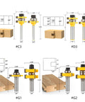 Top Tier 2Pc Tongue And Groove Router Bit Set For Pro Woodworkers To Craft Smooth Seamless Joints In Hardwood Plywood And Veneer Projects Like A Boss With Easy Setup, showing router bits and wood blocks.