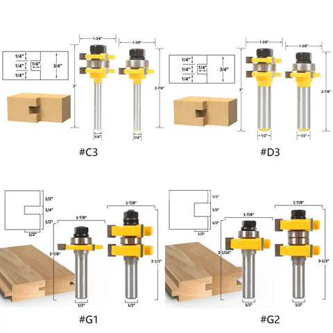 Top Tier 2Pc Tongue And Groove Router Bit Set For Pro Woodworkers To Craft Smooth Seamless Joints In Hardwood Plywood And Veneer Projects Like A Boss With Easy Setup, showing router bits and wood blocks.